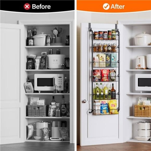 Over the Door Metal Organizer 6 Tier Pantry Rack Kitchen Storage Shelves - Picture 5 of 7